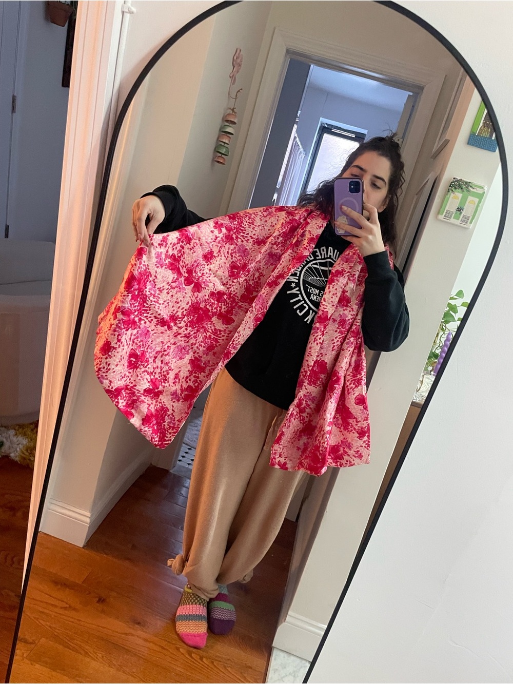 Pink Floral Scarf - Lightweight Sheer